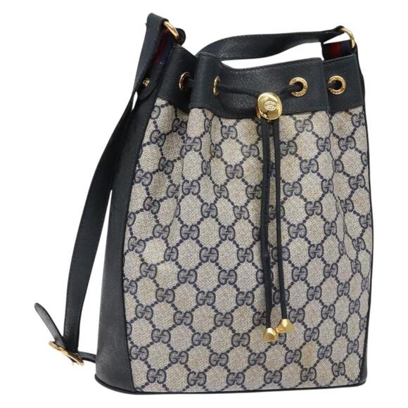 GUCCI GG Supreme Sherry Line Shoulder Bag Pvc Navy Gold 164 02 034 - Picture 1 of 16